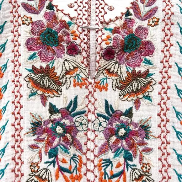 Johnny Was Nena Poncho Short Sleeve Cotton Cheesecloth Mini Dress  Embroidered XS